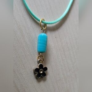 Black Enamel Flower Pendant Necklace